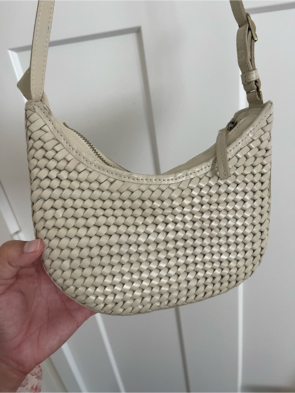 Bembien Woven Crescent Shoulder Bag in Cream